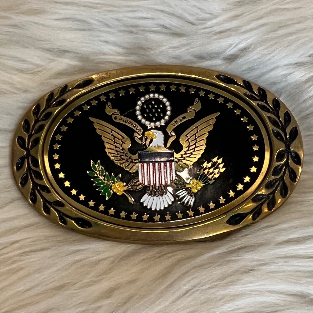 Heritage Buckles Solid Brass Great Seal US Eagle Belt Buckle Patriotic Enamel